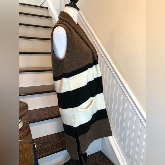 Color Block Long Thick Sleeveless Cardigan Sweater Vest Shawl Collar & Pockets - Picture 9 of 12